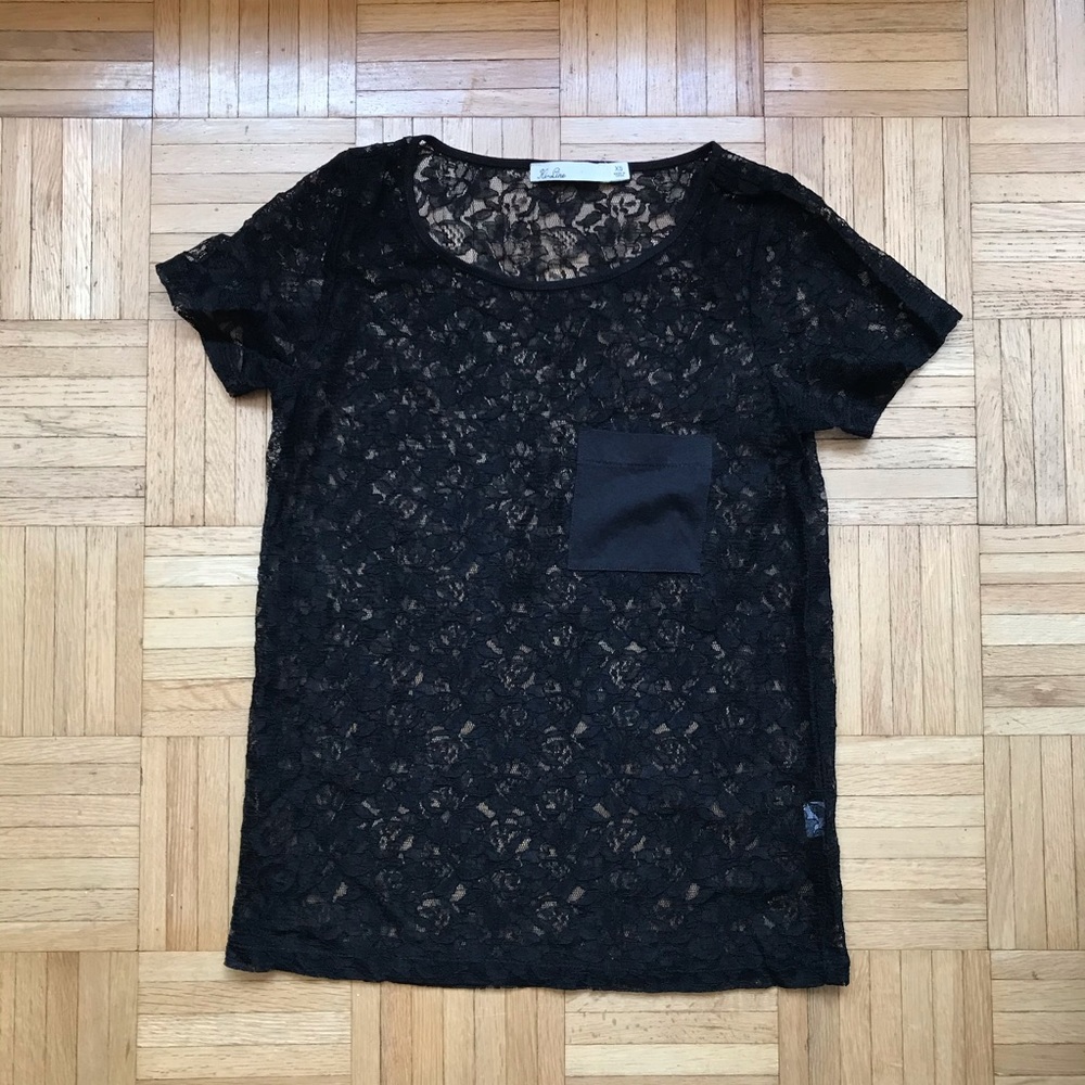 Black lace top with front pocket